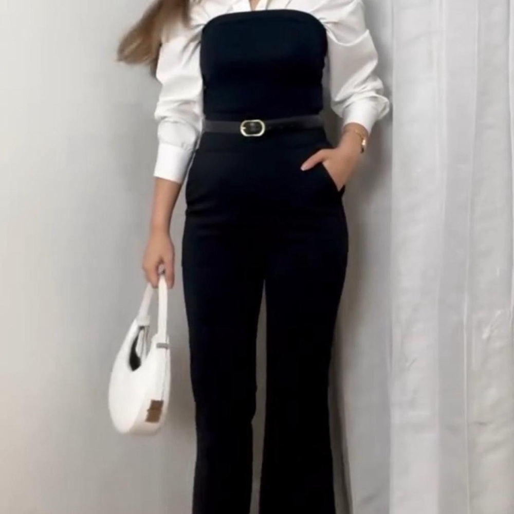 Elegant Black Jumpsuit with Blouse and Belt